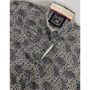 Guide London Shirt Men L Blue Floral All Over Print Button-Up Preppy Cotton
